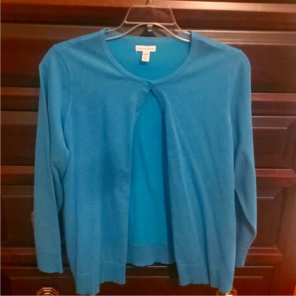 Chaps Women's Teal Open-Front Cardigan Sweater 1x